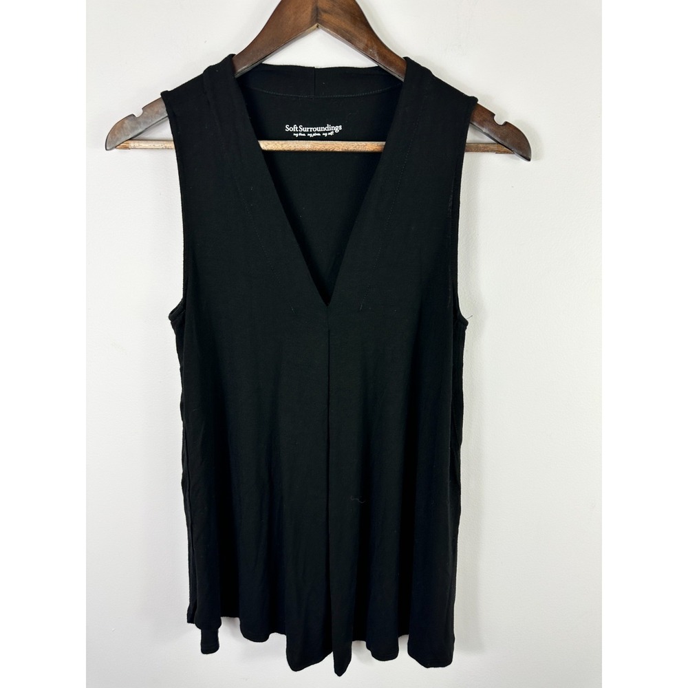 Soft Surroundings Black V Neck Tank Top Womens Small Minimalist Quiet Luxury